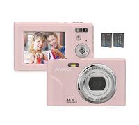 Andoer Digital Camera, 48MP 1080P Portable Camera 2.4-inch IPS Screen 16X Zoom Auto Focus Self Timer 128GB Extended Memory Face Detection Anti-shaking with 2pcs Batteries - Pink