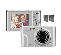 Andoer Digital Camera, 48MP 1080P Portable Camera 2.4-inch IPS Screen 16X Zoom Auto Focus Self Timer 128GB Extended Memory Face Detection Anti-shaking with 2pcs Batteries - Silver