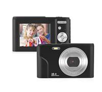 Andoer Digital Camera, 48MP 1080P Portable Camera 2.4-inch IPS Screen 16X Zoom Auto Focus Self Timer 128GB Extended Memory Face Detection Anti-shaking with 2pcs Batteries - Black