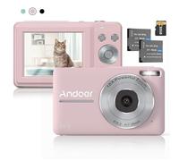 Andoer Digital Camera with 32G TF Card, 44MP Compact Camera, 16X Digital Zoom Anti-Shake 1080P Vlogging Camera, Auto Focus Portable Camera for Kids Teen Adult Beginner, Pink