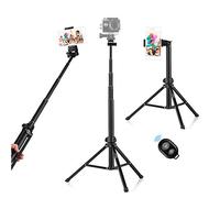 Andoer Extendable Aluminum Alloy Selfie Stick Tripod, 59in/1.5m Tripod Stand with Phone Holder Remote Shutter, Compatible with iPhone Android Phones Stand for LED Ring Light