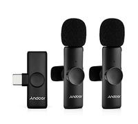 Andoer Lavalier Microphone for Smartphone, 2.4 GHz Wireless Microphone Lapel Microphone 20 m Transmission Range Plug and Play Small Wireless Microphone for YouTube TikTok Facebook, One-Trigger Two