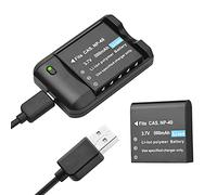 Andoer NP-40 Battery Charger with LED Indicator Light + 2pcs NP-40 Batteries 3.7V 800mAh with USB Charging Cable