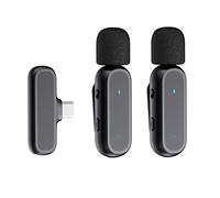 Andoer One-Trigger-Two Portable Wireless Clip Microphone System Video Recording Microphone 20M Transmission Range Built-in Battery with Charging Case Replacement