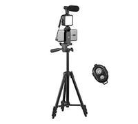 Andoer Phone Vlog Video Kit with Height Adjustable Tripod Phone Holder with Cold Shoe Microphone LED Video Light Remote Shutter for Phone Camera Video Making