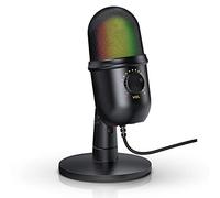 Andoer RGB Condenser Microphone USB Cardioid Microphone with Colorful Luminous Effect Real Time Mute One Button Monitoring with Desktop Microphone Stand for Laptop Live
