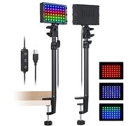 Andoer RGB LED Video Light + C Clamp Light Stand Set Bi-Color Temperature 2600K-6000K Adjustable Brightness 39 RGB Modes for Gaming Video Chat Video Recording Live Stream