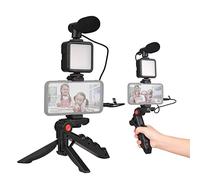 Andoer Smartphone Vlog Kit Video Mini LED Light + Cardioid Microphone + Extendable Phone Clip + Tripod with Adjustable Brightness for Live Stream and Selfie Video