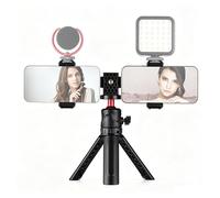 Andoer Tripod Phone Mount, Multifunctional Smartphone Video Kit Universal Smartphone Mount with Dual Phone Holders 4 Cold Shoe Mounts + Desktop Tripod, 360° Rotates Phone Holder