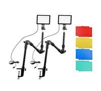 Andoer USB Video Conference Lighting Kit Including 2 * LED Video Lights 3200K-5600K Dimmable + 2 * Foldable Desk Mount Light Stands + 2 * Flexible Ballhead Adapter + 10 * Color Filters