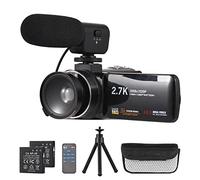 Andoer Video Camera, 2.7K 48MP Vlogging Camera 16X Digital Zoom 3.0" IPS Touch Screen with Microphone, Remote Control, Mini Tripod, Carrying Bag, 0.45X Wide Angle Macro Lens, 2 Batteries