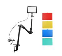 Andoer Video Lighting Kit Including 1 * LED Video Light 3200K-5600K Dimmable + 1 * Foldable Desk Mount Light Stand + 1 * Flexible Ballhead Adapter + 5 * Color Filters for Video Recording
