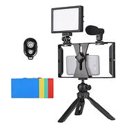 Andoer Video Rig Vlog Kit Including Smartphone Cage with Phone Clamp 3 Cold Shoe Mounts + USB LED Video Light 3200K-5600K with 5pcs Color Filters + Microphone + Desktop Tripod + Remote Shutter