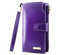 ANDOILT Ladies Purse Wallets for Women RFID Blocking Large Capacity Luxury Wax Genuine Leather Clutch Wallet Card Holder Purple