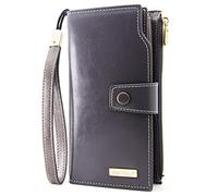 ANDOILT Ladies Purse Wallets for Women RFID Blocking Large Capacity Luxury Wax Genuine Leather Clutch Wallet Card Holder Grey