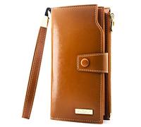 ANDOILT Ladies Purse Wallets for Women RFID Blocking Large Capacity Luxury Wax Genuine Leather Clutch Wallet Card Holder Brown