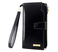 ANDOILT Ladies Purse Wallets for Women RFID Blocking Large Capacity Luxury Wax Genuine Leather Clutch Wallet Card Holder Black