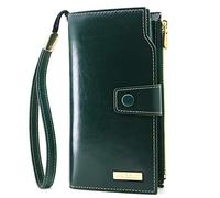 ANDOILT Ladies Purse Wallets for Women RFID Blocking Large Capacity Luxury Wax Genuine Leather Clutch Wallet Card Holder Green