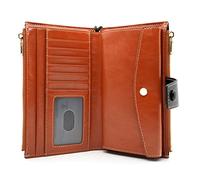 ANDOILT Wallet Women RFID Blocking Genuine Leather Bifold Multi Card Organizer Wristlet Purse Cell Phone Handbag with Zipper Pocket, W1 Brown, One Size, Vintage