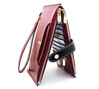 ANDOILT Wallets for Women Genuine Leather RFID Blocking Credit Card Holder Purse Cell Phone Purse, L5 Red, Taille Unique, Vintage
