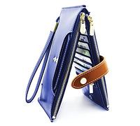 ANDOILT Wallets for Women Genuine Leather Wallet RFID Blocking Bifold Credit Card Holder Ladies Purse Cell Phone Handbag Blue