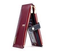ANDOILT Wallets for Women Genuine Leather Wallet RFID Blocking Bifold Multi Card Case Purse with Zipper Pocket Handbag, B_Red, One Size, Simple Style