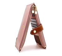 ANDOILT Women's Genuine Leather Wallet RFID Blocking Credit Card Holder Zipper Purse Cell Phone Handbag Pink