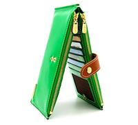 ANDOILT Women's Genuine Leather Wallet RFID Blocking Credit Card Holder Zipper Purse Cell Phone Handbag, Light Green, One Size, Vintage