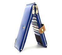 ANDOILT Women's Genuine Leather Wallet RFID Blocking Credit Card Holder Zipper Purse Cell Phone Handbag Blue