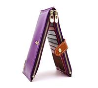 ANDOILT Women's Genuine Leather Wallet RFID Blocking Credit Card Holder Zipper Purse Cell Phone Handbag Purple