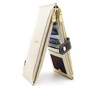 ANDOILT Women's Genuine Leather Wallet RFID Blocking Credit Card Holder Zipper Purse Cell Phone Handbag Creamy White