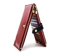 ANDOILT Women's Genuine Leather Wallet RFID Blocking Credit Card Holder Zipper Purse Cell Phone Handbag red(Size: one size)