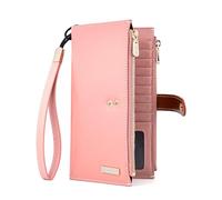 ANDOILT Women's Genuine Leather Wallet RFID Blocking Credit Card Holder Zipper Purse Cell Phone Handbag, B_pink, One Size, Simple Style