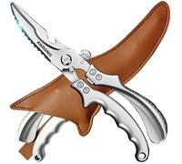 ANDONG Heavy Duty Professional Poultry Shears -Stainless Steel Kitchen & Meat Scissors with Leather Sheath, Dishwasher Safe Spring Loaded Utility Shears for Cooking, Butchering, Cutting
