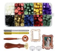 Andotopee 3D Relief Frame Wax Seal Stamp Kit - Vintage Embossed Frame Seal Stamps with Wood Handle, 200 Wax Sealing Beads, Spoon, Pens for Wedding Invitations, Scrapbooking, Letters (Rectangle #30)