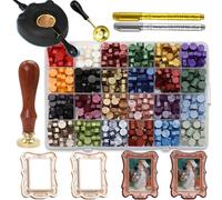 Andotopee Vintage Embossed Frame Wax Seal Stamp Kit - 3D Relief Frame Seal Stamps with 24-Color Sealing Beads 600pcs, Electric Wax Warmer, Spoon & Pen for Wedding Invitations, Letters (Rectangle #30)