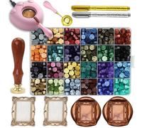 Andotopee Vintage Embossed Frame Wax Seal Stamp Kit - 3D Relief Frame Seal Stamps with 24-Color Sealing Beads 600pcs, Electric Wax Warmer, Spoon & Pens for Wedding Invitations, Letters (Rectangle #7)