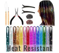 Andou | 14 Colors | 3800 Strands | Heat Resistant Hair Tinsel Kit For Girls, Women & Kids | 48 Inch | One Wooden Threader & Crochet | One Plier | Two Hair Clips | Two Hundred Beads
