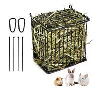 ANDOUNIER New Upgraded Rabbit Hay Feeder,Comes with Lid to Prevent Critters from Jumping in,Metal Frame Hay Rack with Adjustable Hook,for Rabbits Guinea Pigs Bunny Chinchillas Small Animals (Black)