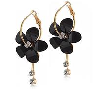 ANDPAI Elegant Romantic Bohemian Crystal Acrylic Rose Flower Dangle Drop Earrings Five Leaves Exaggerated Round Hoop long Tassel Earring for Women Statement Jewelry Gifts, 6cm x 2.9cm (2.4in x 1.14in