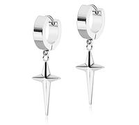 ANDPAI Personalized Punk 316L Stainless Steel Cross Star Hoop Dangle Drop Earrings Small Black Kpop Stainless Steel Geometry Huggie Hoop Earrings for Men Women Boy Statement Jewelry Gifts silver