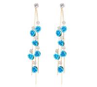 ANDPAI Unique Chic Long Tassel Chain Red Purple Rose Flower Dangle Drop Stud Earrings with White Sparkly Crystal for Women Statement Jewelry Gifts, Metal