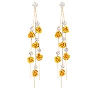 ANDPAI Unique Chic Long Tassel Chain Red Purple Rose Flower Dangle Drop Stud Earrings with White Sparkly Crystal for Women Statement Jewelry Gifts, Metal