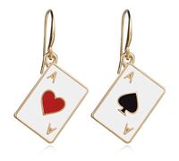 ANDPAI Unique Funny 18K Gold Plated Hypoallergenic Poker hearts and spades A Ace Playing Cards Dangle Drop Stud Earrings For Women Girls Gambling Casino Jewelry Gift, enamel