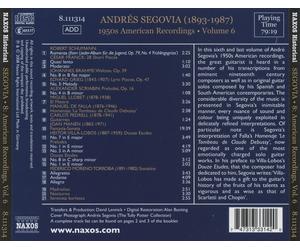 ANDR‚S SEGOVIA: 1950'S AMERICAN RECORDINGS, VOL. 6 NEW CD