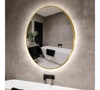 ANDRAX Bathroom Fogless Mirror Wall Mounted Round Mirrors with Illuminated LED Light Gold Metal Framed (70cm)