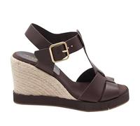 Andre Assous Womens Farami Wedge Round Toe Sandal, Lightweight Leather Espadrille T-Strap With Flex EVA Outsole, Cocoa Powder, 11 Narrow