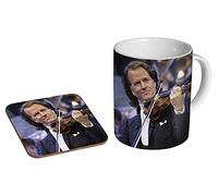 Andre Rieu Mug and Coaster Gift Set - Ceramic Coffee Cup + Wooden Drink Mat with Violinist Design Classical Music Fan Present - 11oz