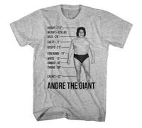 Andre The Giant Wrestler Measurements Dimensions Men's T Shirt Weights Specs Top GreyX-Large