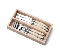 Andre Verdier Laguiole 12 Piece Steak Knife and Fork Set for 6 People in a Wodden Display Tray - Ivory